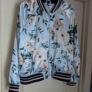 NWOT Blue Floral Bomber Jacket